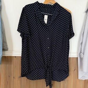 Ann Taylor Navy Polka Dot Button Down Shirt xxl new